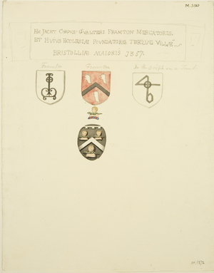 Coats-of-Arms on the tomb of Framton [Frampton] 1357 (pencil & w/c on paper)
