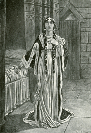 "Now, in her misery, she set the dagger to her heart" (litho)
