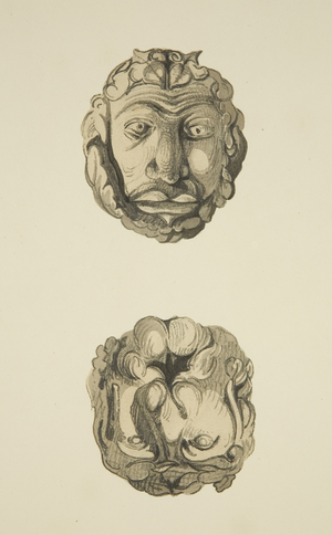 Groin stones (bosses) in the roof of St Nicholas' Crypt (pencil & watercolour on paper)