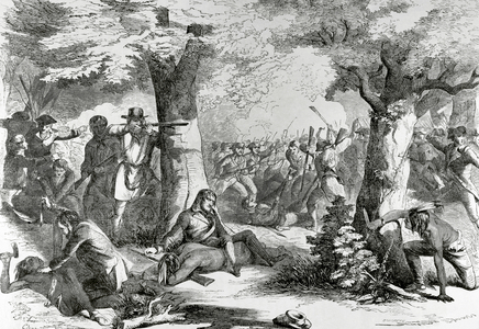 American Revolutionary War (1775-1783). Battle of Oriskany (August 6, 1777). Death of Nicholas Herkimer (1728-1777) (engraving)