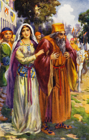 "He beheld Isaac the Jew and his lovely daughter Rebecca" (colour litho)