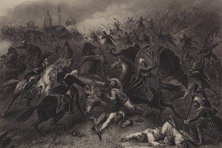 Attack on the mutineers before Kanpur (engraving)