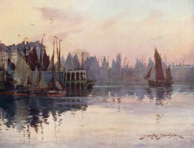 Ostend Fishing Fleet in Harbour (colour litho)