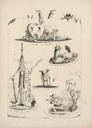 Page from Proverbs with Pictures by Charles H Bennett, 1859 (engraving)