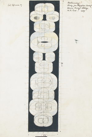 Preliminary Study for Plyglass Mural for Queen Mary's College, 1957 (pen & ink, gouache, crayon & pencil on paper)