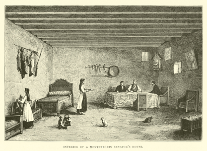 Interior of a Montenegrin senator's house (engraving)