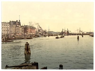 Stettin Harbour, Germany, c.1900 (colour litho)