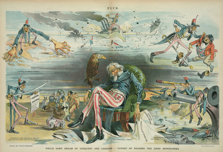 Uncle Sam's dream of conquest and carnage - caused by reading the Jingo newspapers, 1895 (chromolithograph) 