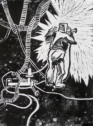 Fire and metal (woodcut)