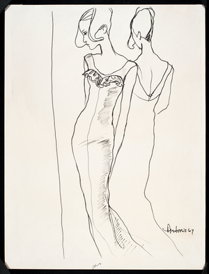 Floor-length dress with ruffled neckline