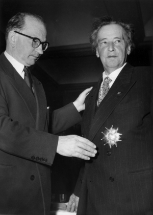Arthur Honneger, Swiss Composer (1892-1955) Receiving The Grand Cross of Legion of Honour By Edgar Faure , December 1954 (b/w photo)