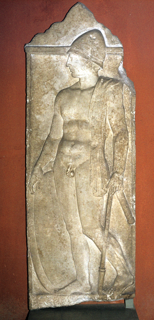 Greek young warrior, Relief, From Macedonia, 430-420 BC, Greece,