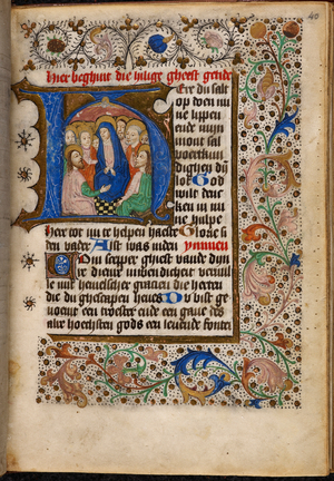 Historiated initial 'H'(ere) with the Pentecost at the beginning of the Hours of the Holy Spirit