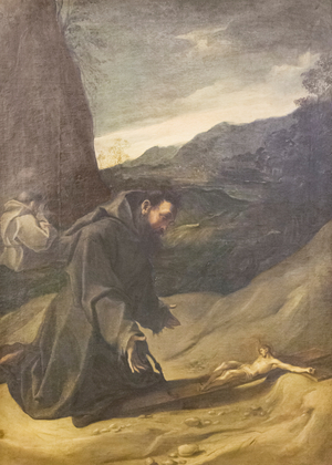 St Francis adoring the crucifix, c.1583-84, (oil on canvas)