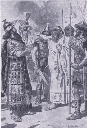 Croesus stands in the shadow of death, from My Magazine, pub.1922 (litho)