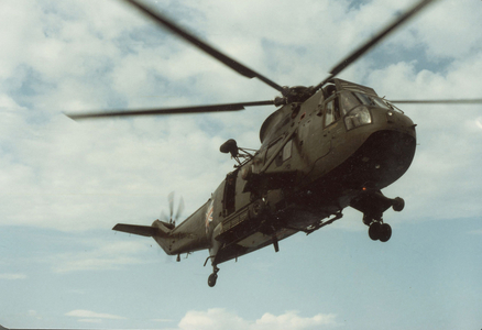 A Helictopter Flying Over the Falklands, 1982 (photo)