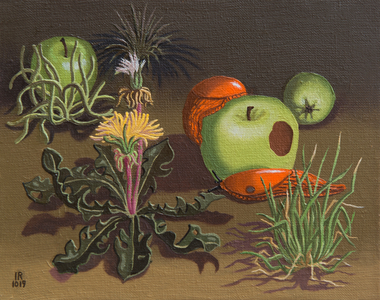 Apples and slugs, 2021 (oil on canvas)