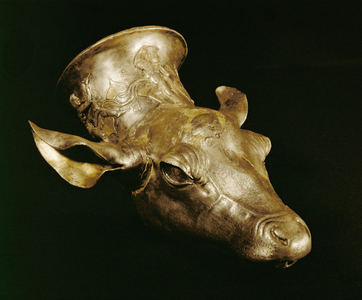 Head of a deer. Silver drinking vessel. Treasure of Rozovec (silver)