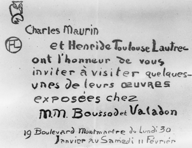 Invitation to an exhibition of the work of Charles Maurin and Henri de Toulouse-Lautrec (litho)