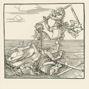The Foreign Tournament. Maximilian has lifted his opponent Jacop de Heri out of the saddle, c.1517-18 (woodcut)