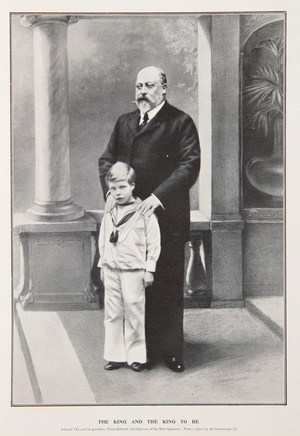 King Edward VII and Prince Edward, 1902 (b/w photo)