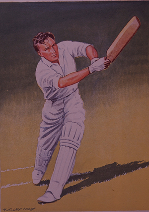 Famous English crickander Denis Compton (colour litho)