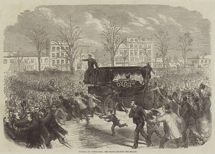 Funeral of Victor Noir, the Crowd drawing the Hearse (engraving)