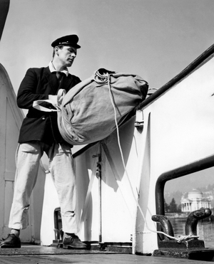 Seaman on Ferryboat, 1962 (b/w photo)