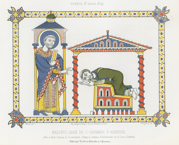 Saint Germain and Heldric at the Abbey of Saint-Germain d'Auxerre (chromolitho)