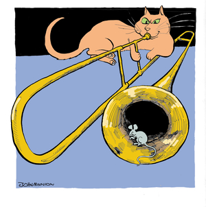 Cat playing trombone