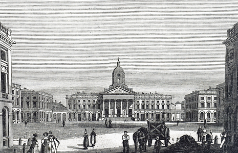 Engraving depicting the Royal Palace of Brussels, the official palace of the King and Queen of the Belgians in the centre of the nation's capital Brussels, 19th century
