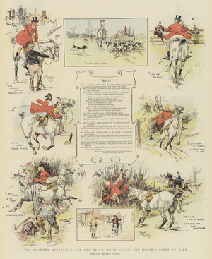 The Cockney Sportsman and his Hired Mount, from the Horse's Point of View (chromolitho)