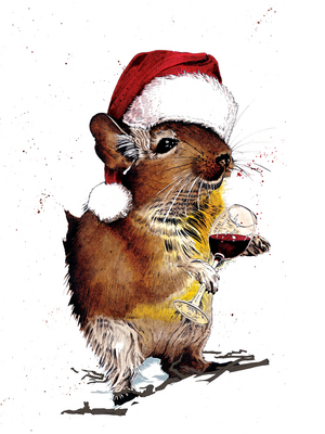 Christmas Degu on White, 2020, (pen and ink)