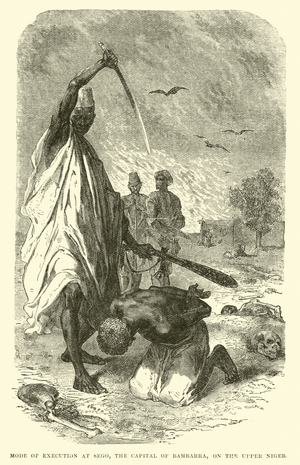 Mode of execution at Sego, the Capital of Bambarra, on the Upper Niger (engraving)