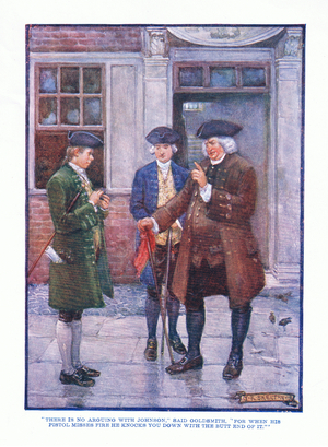 "There is no arguing with Johnson," said Goldsmith, from English Literature pub.by T C & EC Jack, c.1920 (colour litho)