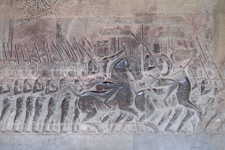 Bas reliefs on the southern gallery of Angkor wat, Cambodia