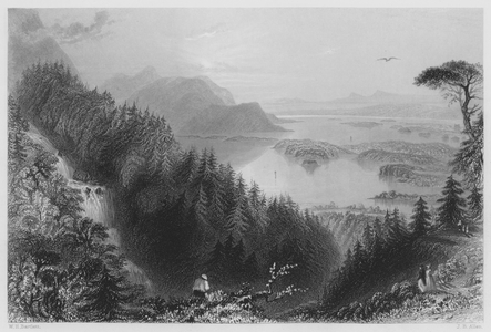 The Lower and Torc Lakes, Killarney, from Torc Waterfall (engraving)
