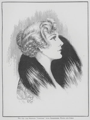 Shingled Coiffure with pronounced waves and curls (litho)