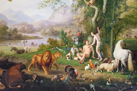 Adam and Eve in the Garden of Eden (oil on canvas)