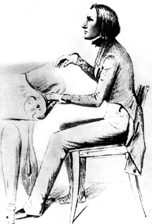 Franz Liszt (1811-1886) hungarian pianist and composer here in 1842, engraving