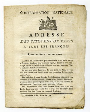 Address of the citizens of Paris before the Fête de la Fédération, 1790 (print)