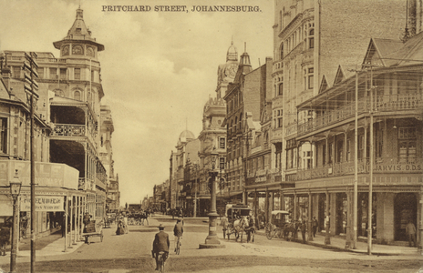 Postcard depicting Pritchard Street in Johannesburg (b/w photo)
