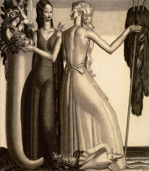 Elegant Ladies, 1930 (pencil and ink on paper)