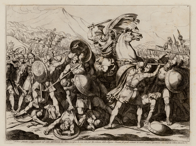 Publius Decius Mus sacrificing himself for Rome in battle against the Latins (etching)