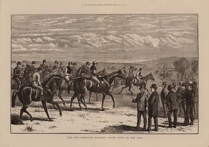 "The Two Thousand Guineas," Going down to the Post (engraving)