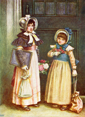 'Two girls going to school'  by Kate Greenaway.