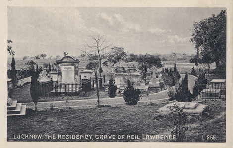 Tomb of Sir Henry Lawrence and James Geoge Smith Neill, the Residency, Lucknow, India (b/w photo)