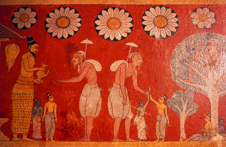 Sri Lanka: Fresco depicting everyday life, Medawala Rajamaha Viharaya (Tempitiya Vihara), north of Kandy
