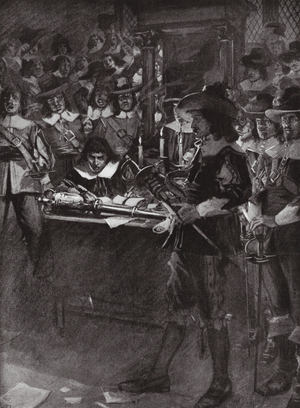 Strafford delivering up his Sword in the House of Commons, 1641 (litho)
