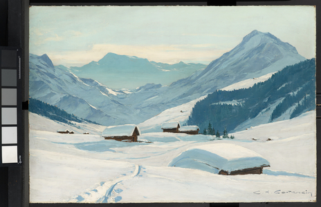 Winter above Adelboden, Bernese Oberland (oil on panel)